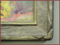 Detail of carved frame corner and artist's signature, lower right corner: "Paul T. Sargent".